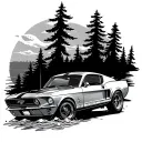 sleeve tattoo design featuring a 1967 mustang driving with salt water fish and pine trees  tattoo design idea