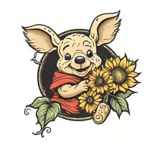 pooh holding sunflower tattoo design idea