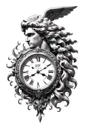 realism zeus with versace pattern a clock with 2:29 on the time  tattoo design idea
