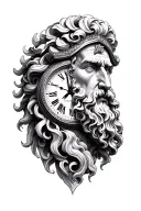 realism zeus with versace pattern a clock with 2:29 on the time  tattoo design idea