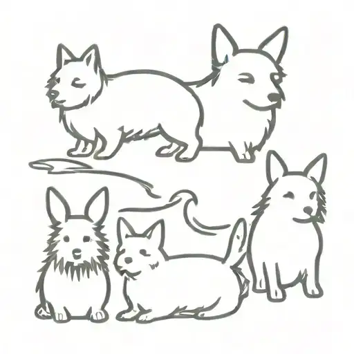 shepherd dog, yorkie dog, 3 cats and a rabbit together tattoo design idea