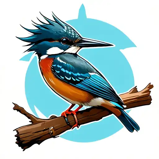 belted kingfisher perched tattoo design idea