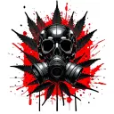 composition A black robot skull with a gas mask,in the background a marijuana leaf,hexagonal grid tattoo design idea