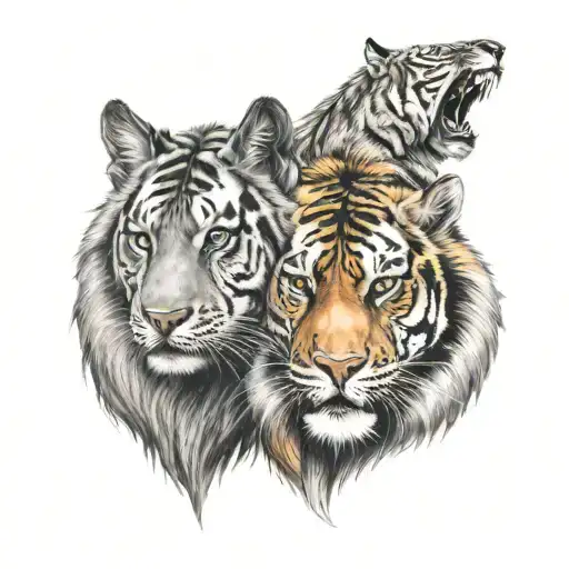 elf, wolf and tiger head tattoo design idea