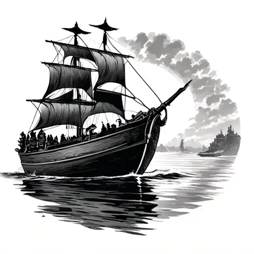 music lover + traveler + mariner steering a boat tattoo design idea