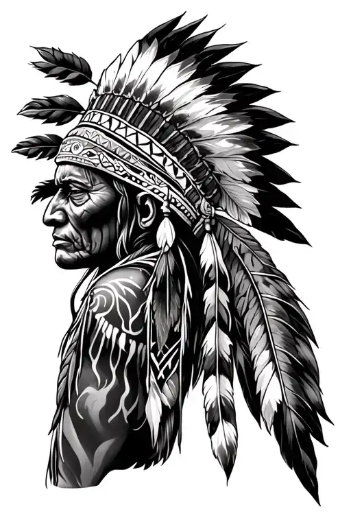 Native American full leg sleeve tattoo design idea