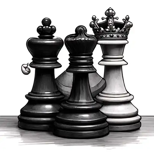 king and queen chess pieces with king on the floor tattoo design idea
