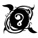 question mark, with background fractals Fibonacci sequence suminagashi tattoo design idea