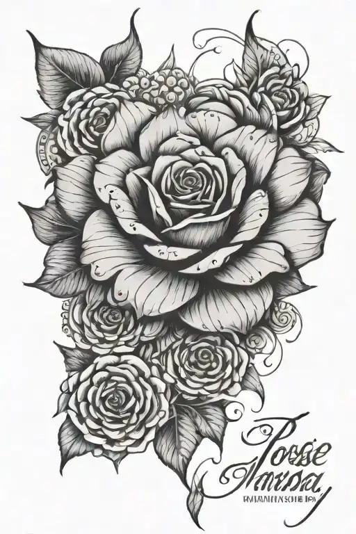 full sleeve tattoo with rose and writing and mandala tattoo design idea