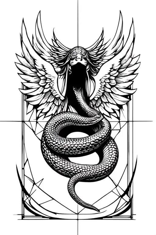 angel, snake, geometric, 555, 777, 999, tattoo design idea