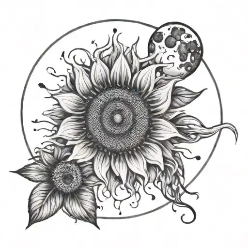 sunflower jellyfish moon phases intertwined tattoo design idea