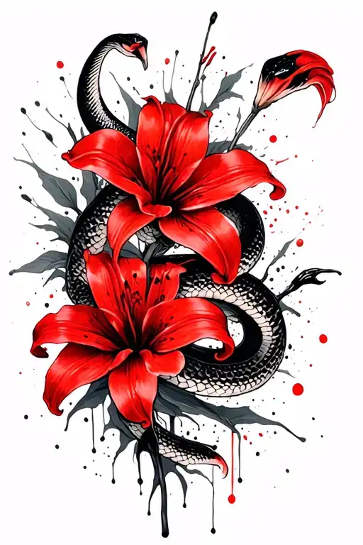 I need back tattoo with snake coiled around two Japanese flowers called spider lily tattoo design idea