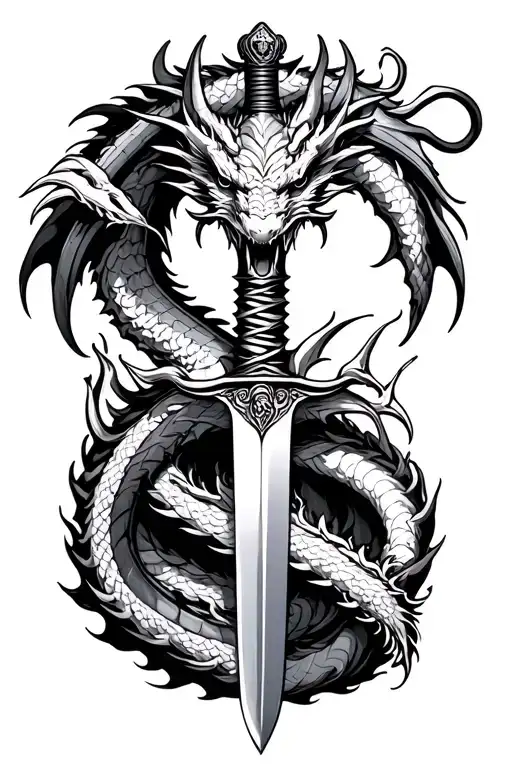 sword with dragon wrapped around it tattoo design idea