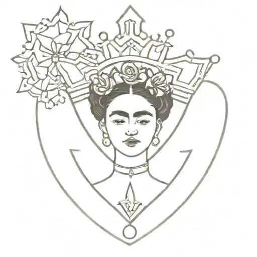 Frida Kahlo ex voto crown in heart surrounded tattoo design idea