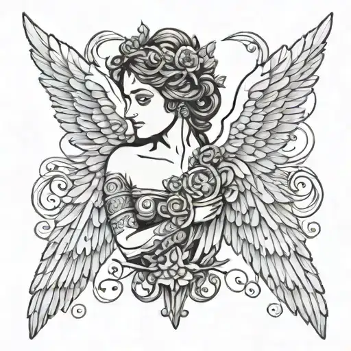 greek angel wings tattoo design idea
