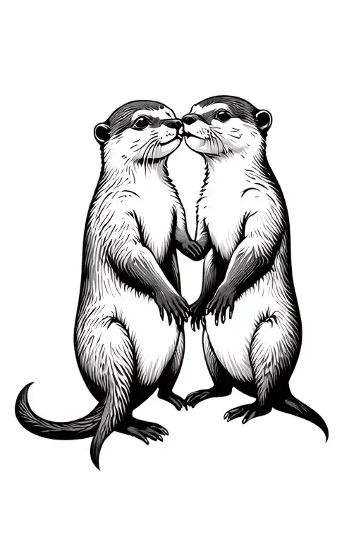 otters holding hands tattoo design idea