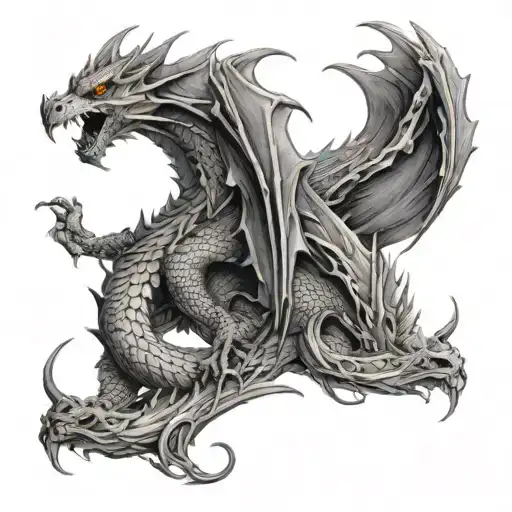 dragon with wings wrapping around upper quad tattoo design idea