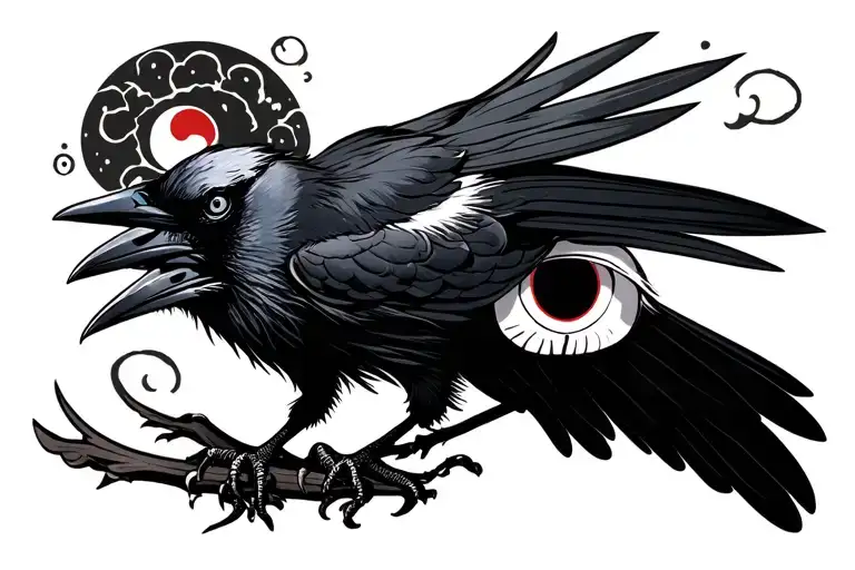 Raven in Itachie style With a well detailed sharingan eye tattoo design idea