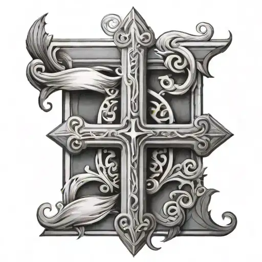 upside down cross with the word sinner tattoo design idea