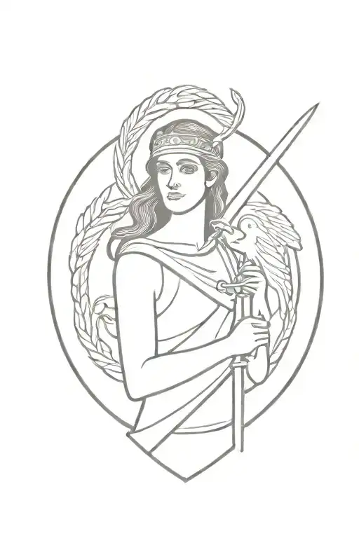 athena greek goddess with shield and sword  tattoo design idea