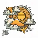 cloud to sun rays tattoo design idea