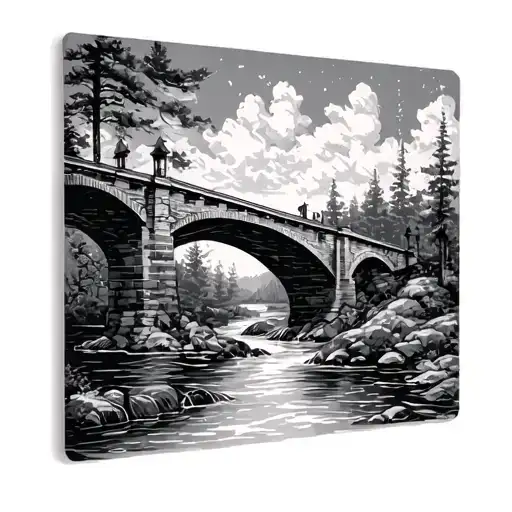 brick with pictures of sky bridge woods river tattoo design idea