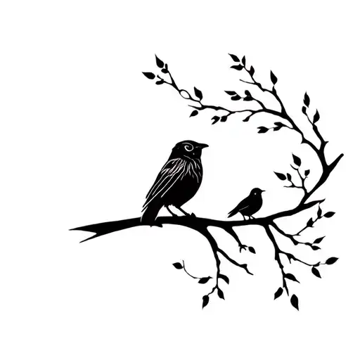 raven, owl, robin on a branch tattoo design idea