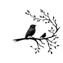 raven, owl, robin on a branch tattoo design idea