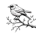 raven, owl, robin on a branch tattoo design idea