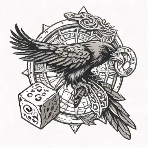 Wheel Of Time raven and dice symbolizing the gamble tattoo design idea