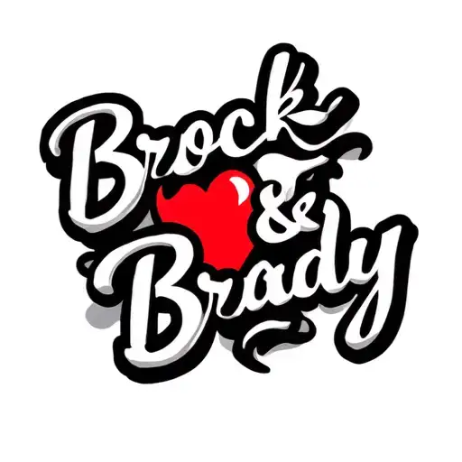 Brock and Brady in cursive writing and a red heart in between the names tattoo design idea