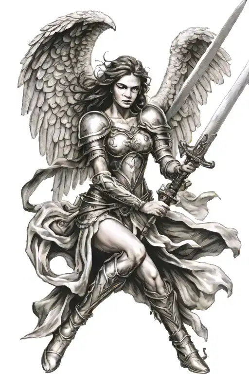 female angel warrior with sword tattoo design idea