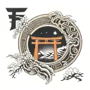 torii gate and black hole tattoo design idea