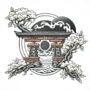 torii gate and black hole tattoo design idea