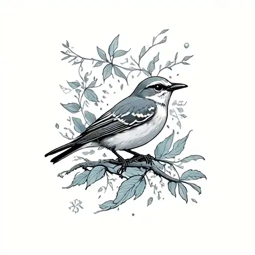 A mockingbird singing in the midst of shoegaze album covers tattoo design idea