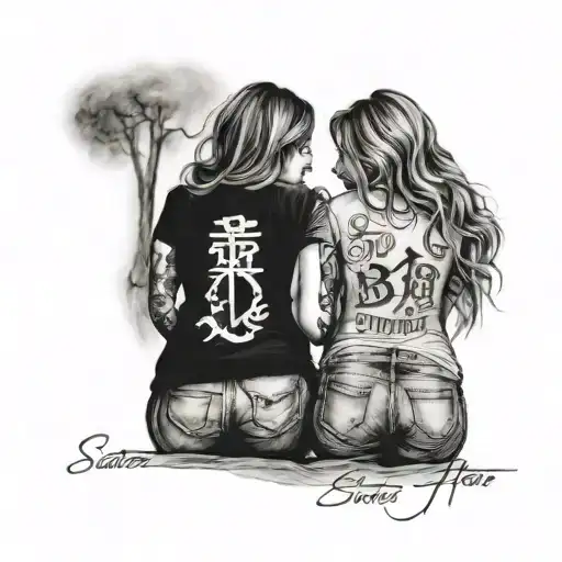 2 butts touching, with the lyrics Sisters 4-ever tattoo design idea
