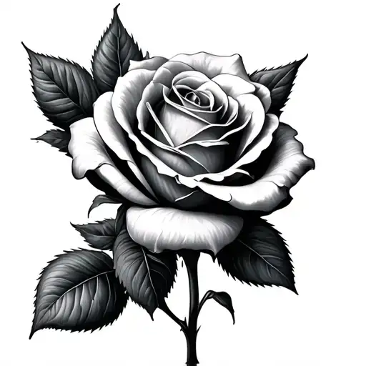 Black and gray tattoo with a subtle touch of color. A realistic rose, slightly tilted, faded with elegance tattoo design idea