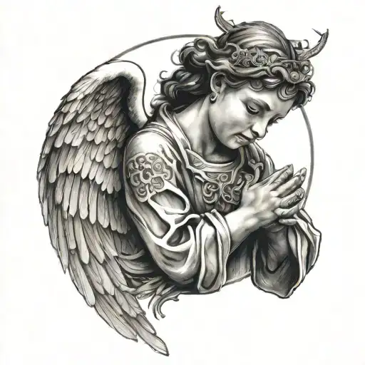 angel praying tattoo design idea