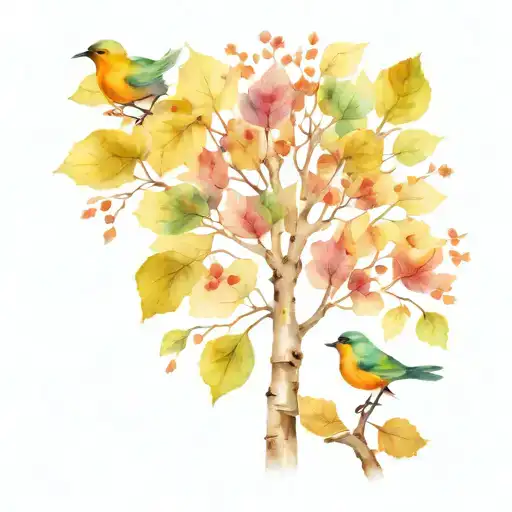 Aspen tree with 2 birds, 1 taking flight  tattoo design idea