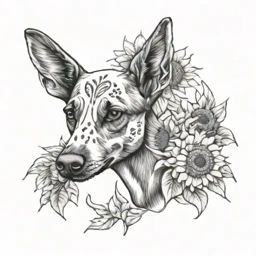 cow skull, sunflowers, German shepherds, 02/13/2024 tattoo design idea