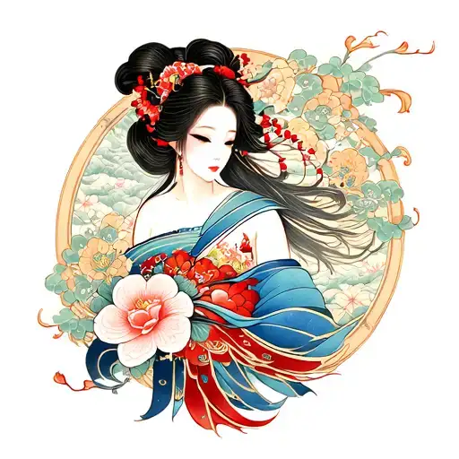 female new age japan style tattoo design idea