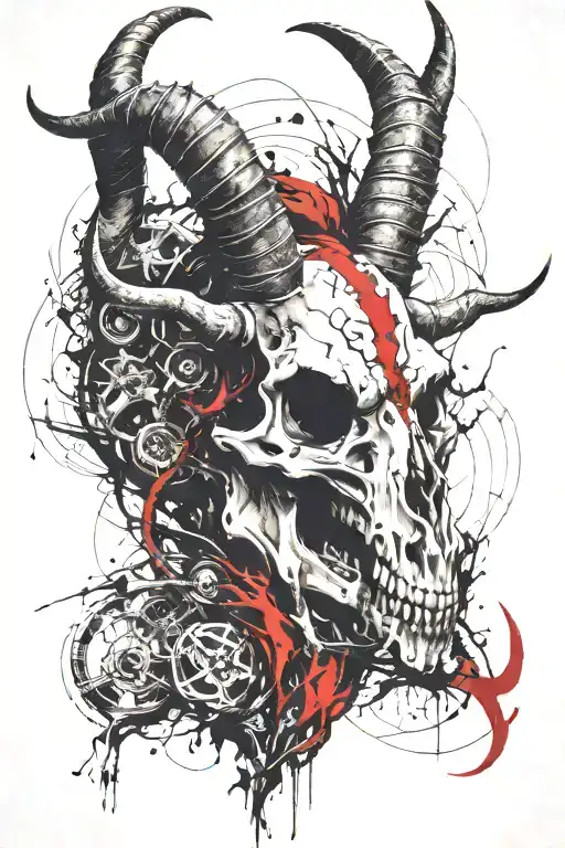 Capricorn goat skull with horns bahamut head tattoo design idea