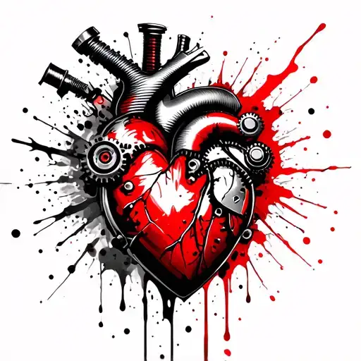 steampunk mechanical heart tattoo design idea