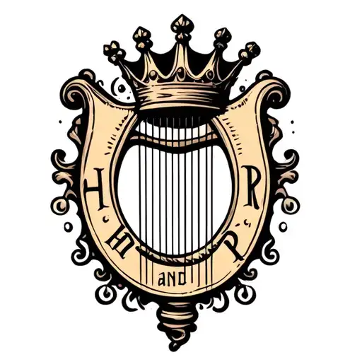 "H and r" "H and r" harp with crown hanging tattoo design idea