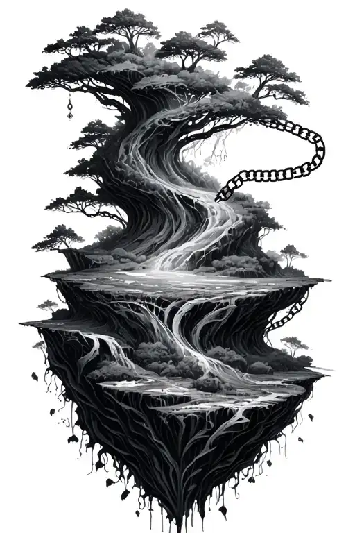 floating island chains conecting together tattoo design idea