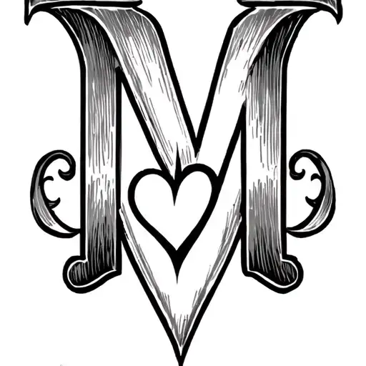 cursive letter M with a heart underneath tattoo design idea