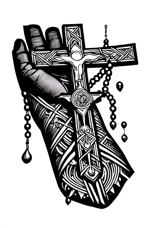 Rosary going around forearm tattoo design idea