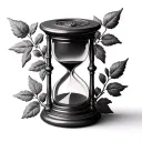 small vintage 3D hourglass wrapped in rose leafs. style black gray. tattoo design idea