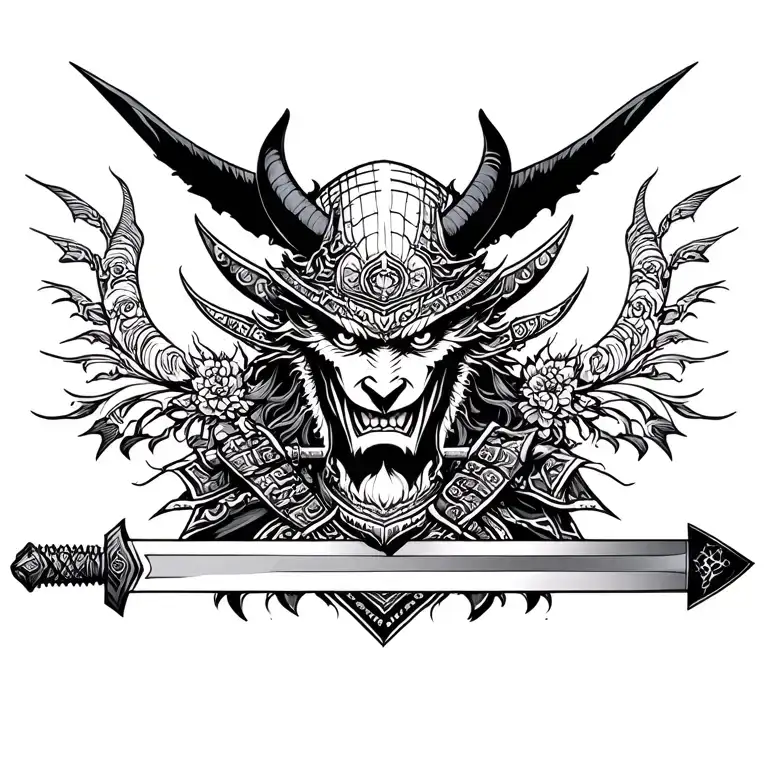 Demon samurai with sword tattoo design idea
