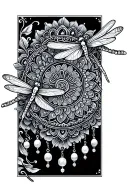 half mandala with dangling beads and dragonflies tattoo design idea